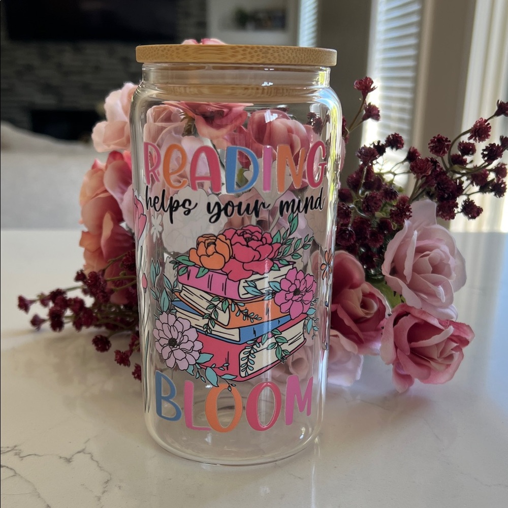 Floral Glass Jar with Bamboo Lid